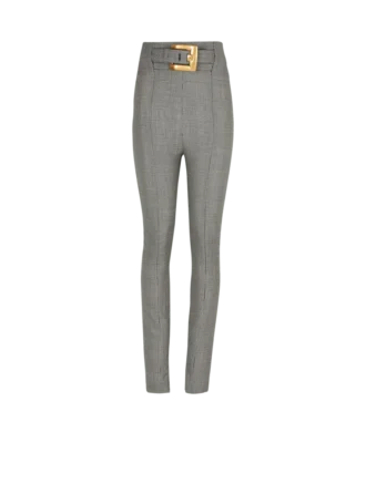 Stretchbyxor i Prince of Wales-jacquard