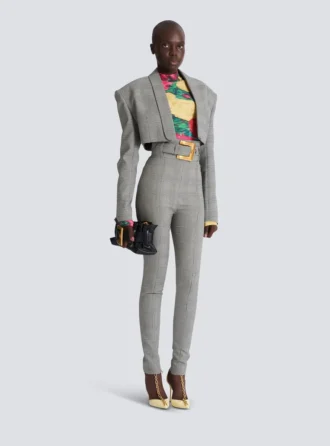 Stretchbyxor i Prince of Wales-jacquard
