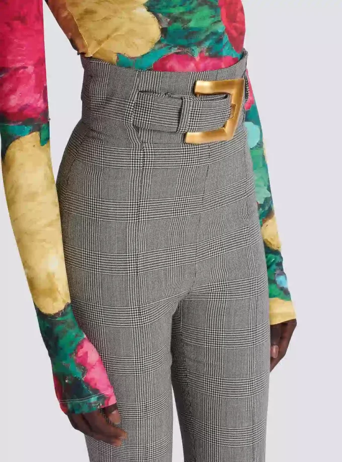 Stretchbyxor i Prince of Wales-jacquard Stretchbyxor i Prince of Wales-jacquard