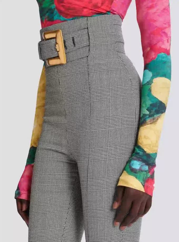 Stretchbyxor i Prince of Wales-jacquard Stretchbyxor i Prince of Wales-jacquard