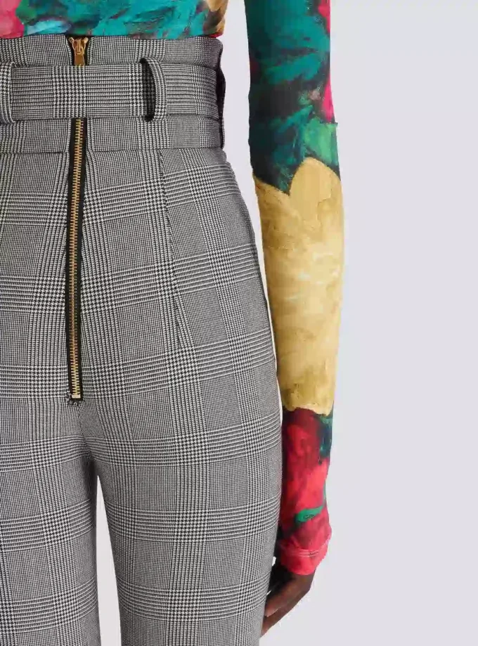 Stretchbyxor i Prince of Wales-jacquard Stretchbyxor i Prince of Wales-jacquard