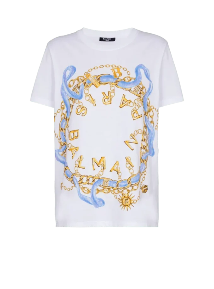 T-shirt med Balmain Paris Chain-tryck T-shirt med Balmain Paris Chain-tryck