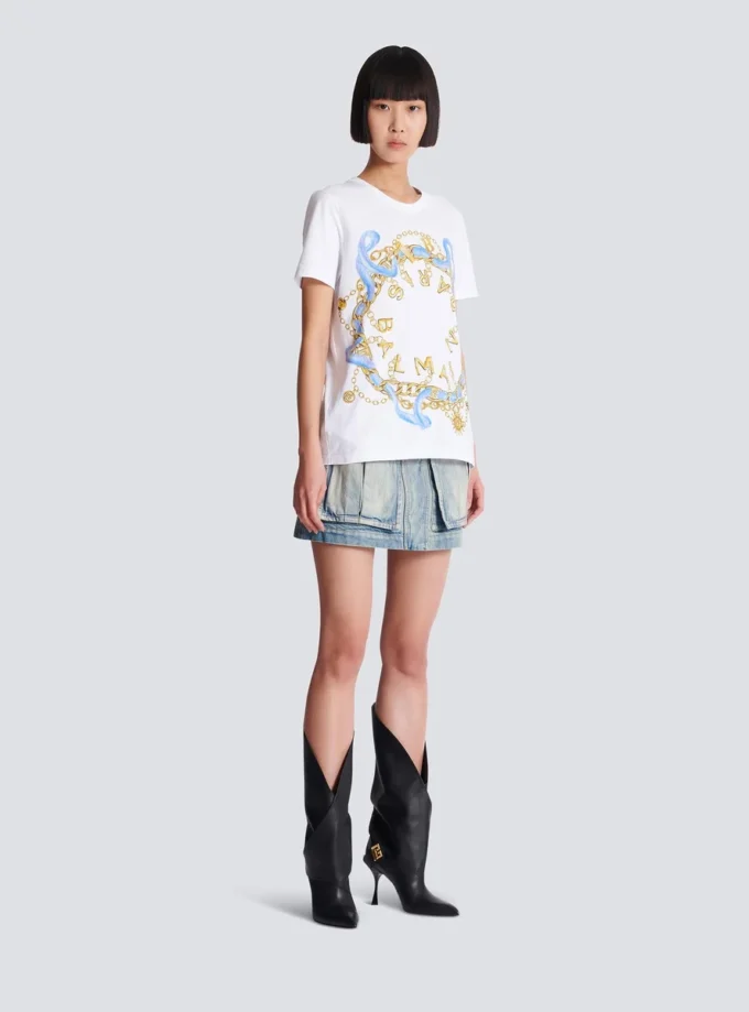 T-shirt med Balmain Paris Chain-tryck T-shirt med Balmain Paris Chain-tryck