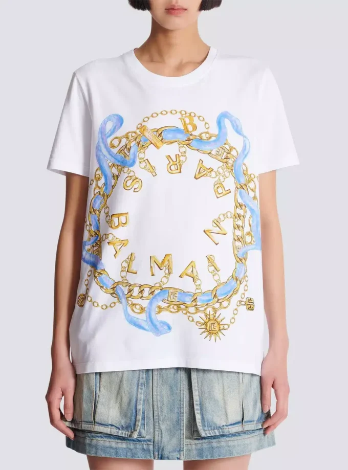 T-shirt med Balmain Paris Chain-tryck T-shirt med Balmain Paris Chain-tryck