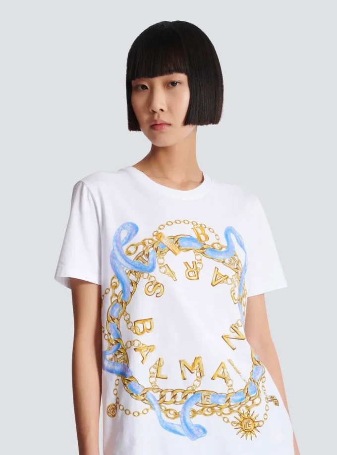 T-shirt med Balmain Paris Chain-tryck T-shirt med Balmain Paris Chain-tryck