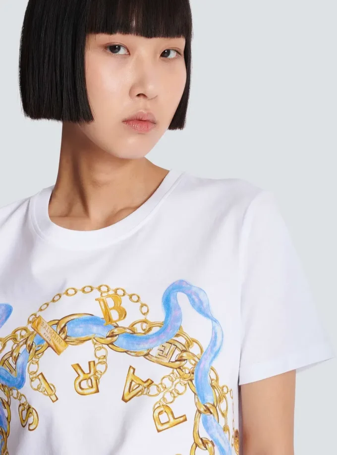 T-shirt med Balmain Paris Chain-tryck T-shirt med Balmain Paris Chain-tryck