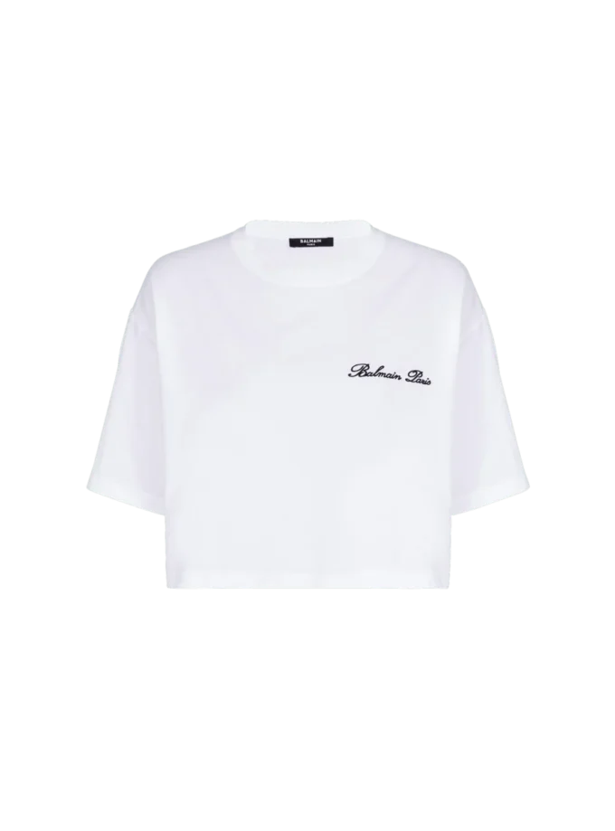 T-shirt med Balmain Signature-broderi T-shirt med Balmain Signature-broderi