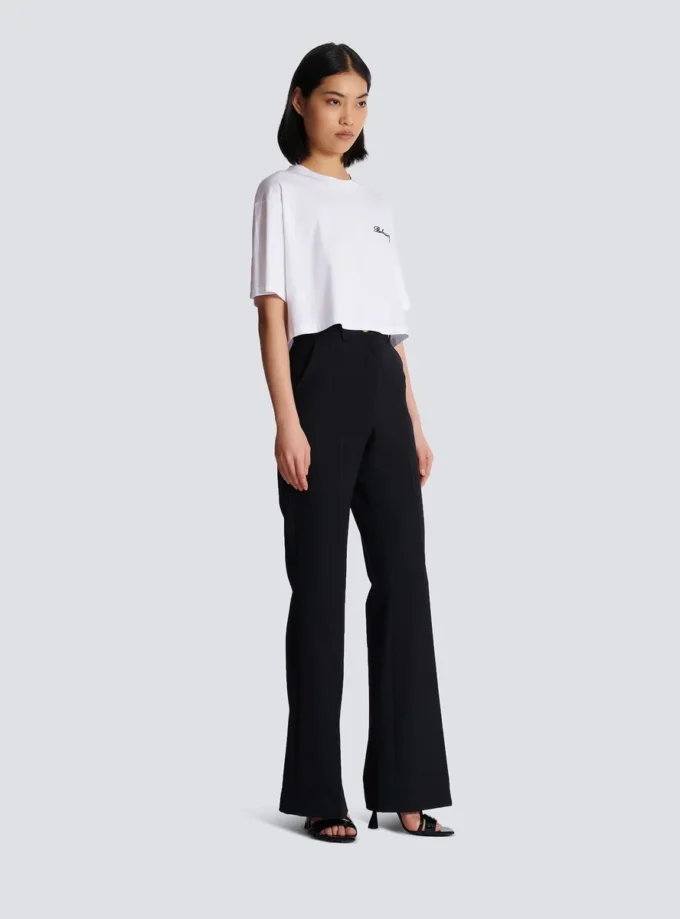 T-shirt med Balmain Signature-broderi T-shirt med Balmain Signature-broderi