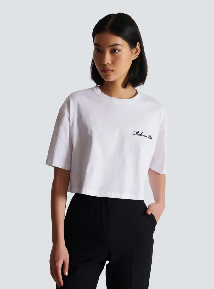 T-shirt med Balmain Signature-broderi T-shirt med Balmain Signature-broderi