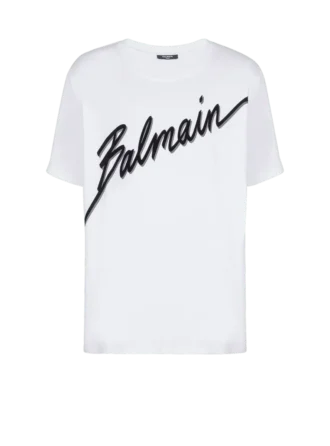 T-shirt med flockat Balmain Letter-logo