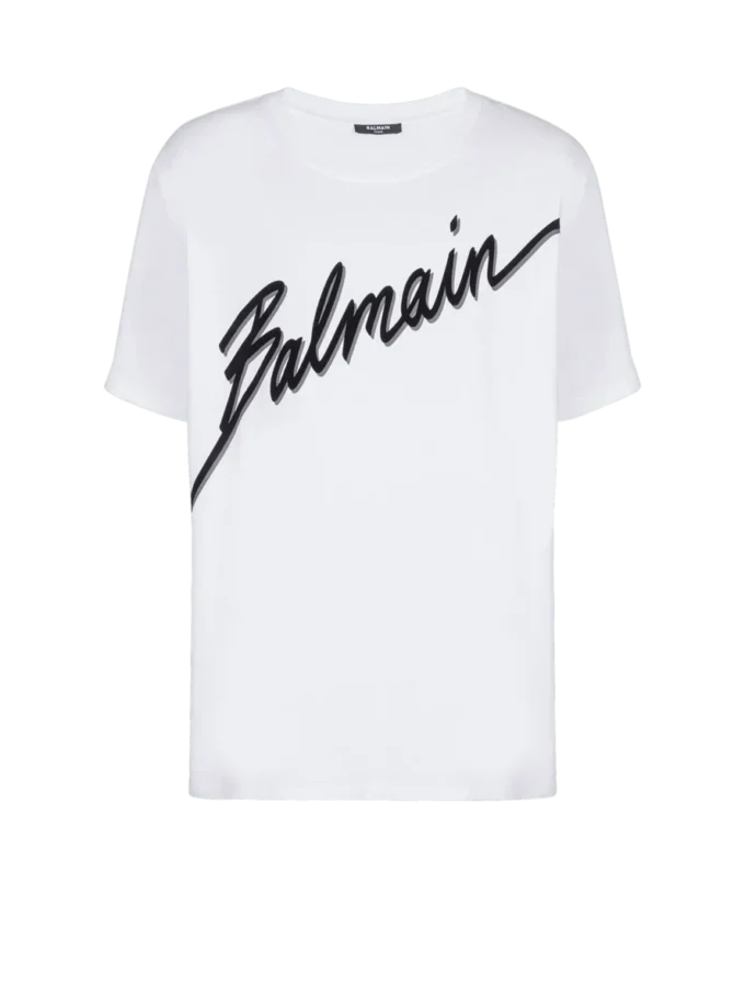 T-shirt med flockat Balmain Letter-logo T-shirt med flockat Balmain Letter-logo