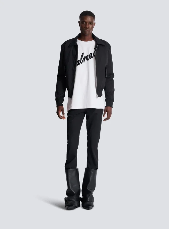 T-shirt med flockat Balmain Letter-logo T-shirt med flockat Balmain Letter-logo