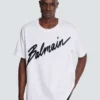 T-shirt med flockat Balmain Letter-logo T-shirt med flockat Balmain Letter-logo