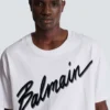 T-shirt med flockat Balmain Letter-logo T-shirt med flockat Balmain Letter-logo