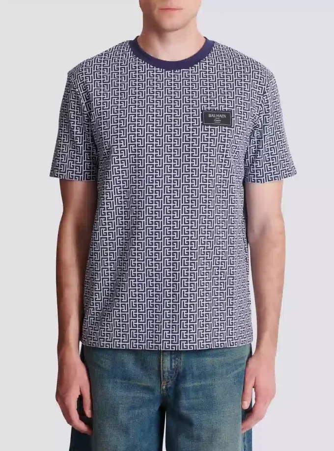 T-shirt med monogram och Balmain Couture-etikett