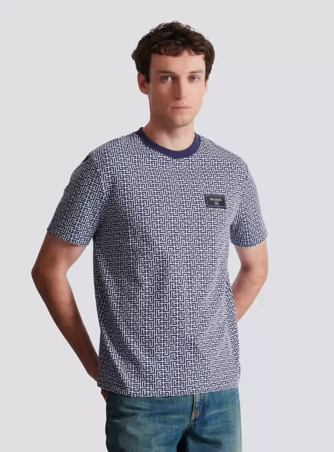 T-shirt med monogram och Balmain Couture-etikett