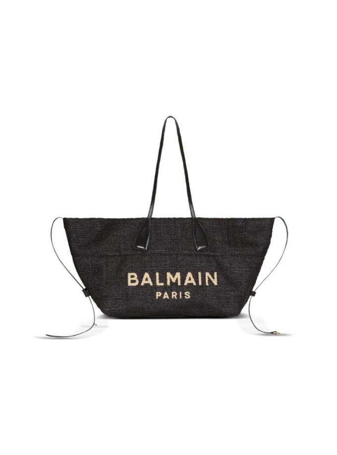 Track-toteväska i raffia och kalvskinn Track-toteväska i raffia och kalvskinn