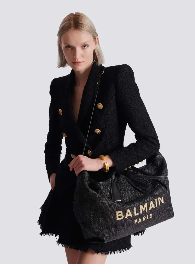 Track-toteväska i raffia och kalvskinn Track-toteväska i raffia och kalvskinn