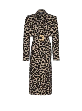 Trenchcoat med bälte i jacquard med leopardmönster