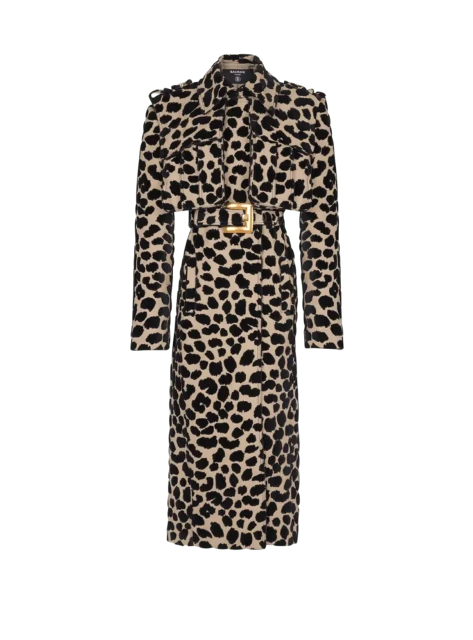 Trenchcoat med bälte i jacquard med leopardmönster Trenchcoat med bälte i jacquard med leopardmönster