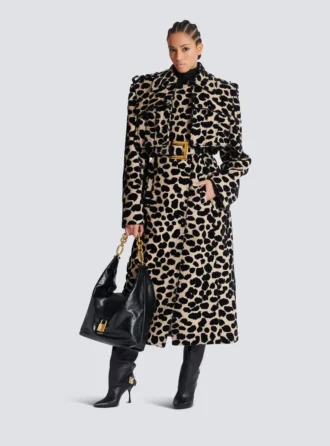 Trenchcoat med bälte i jacquard med leopardmönster
