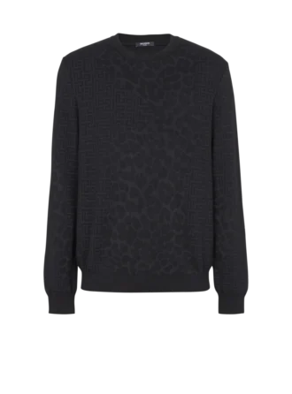 Tröja med monogramstickning och leopardmönster