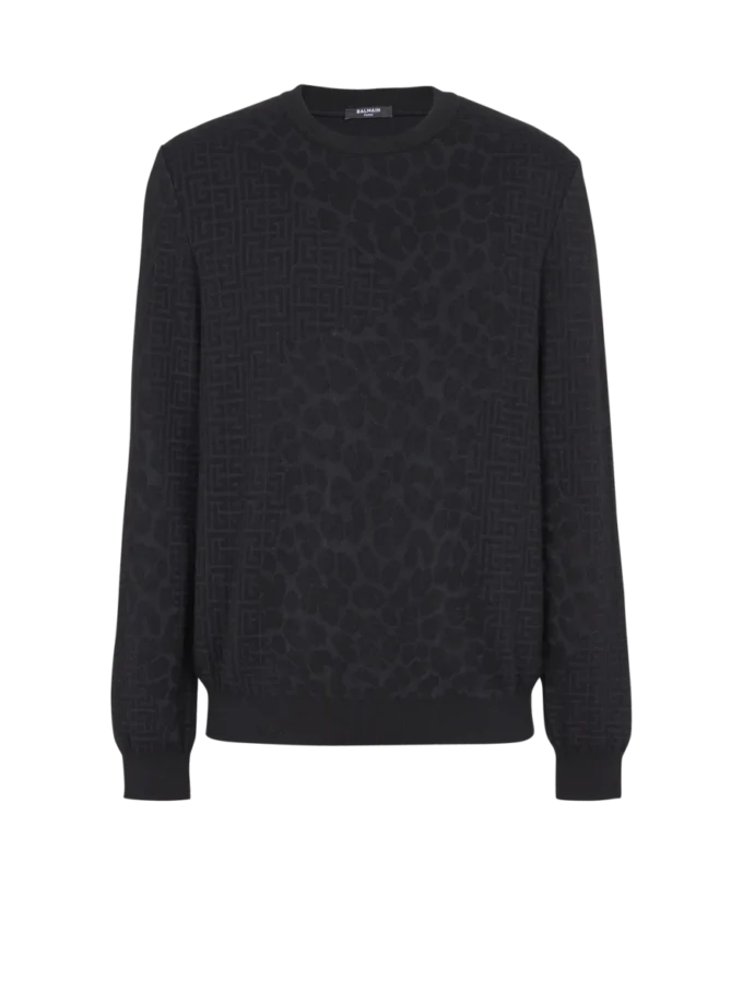 Tröja med monogramstickning och leopardmönster Tröja med monogramstickning och leopardmönster