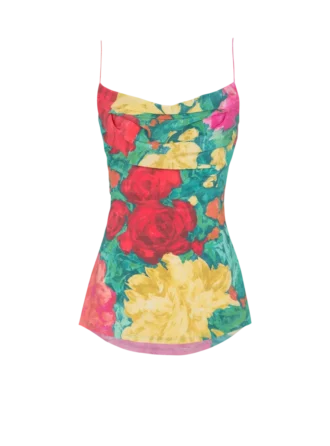 Tryckt crepe de Chine-top med tunna axelband