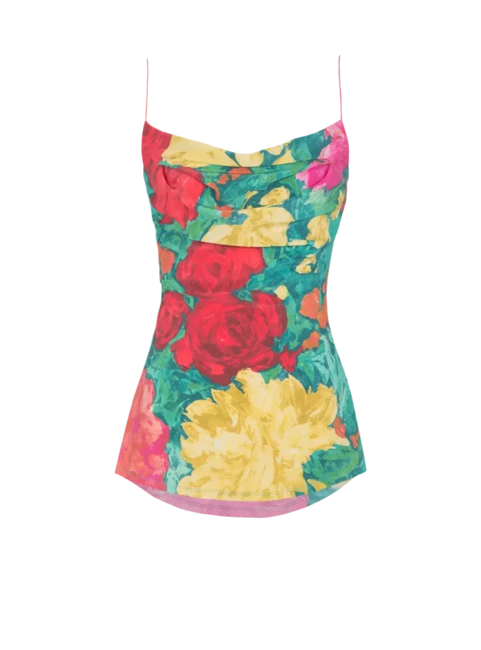 Tryckt crepe de Chine-top med tunna axelband