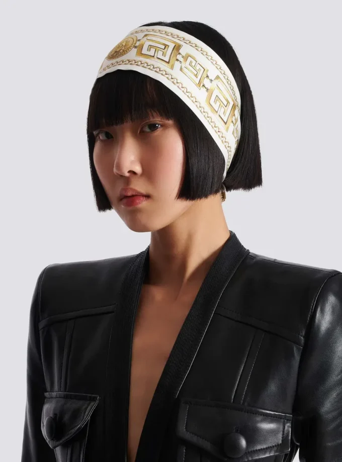 Tryckt sidenbandana med Balmain Chains-mönster