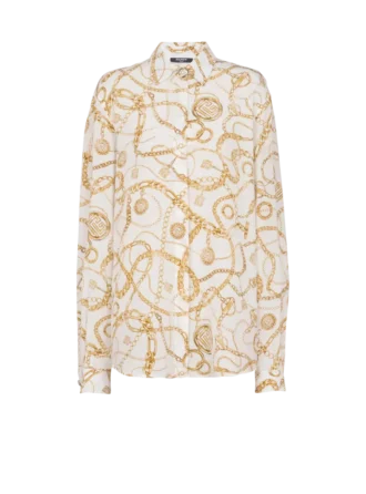 Tryckt silkesskjorta med Balmain Chains-mönster
