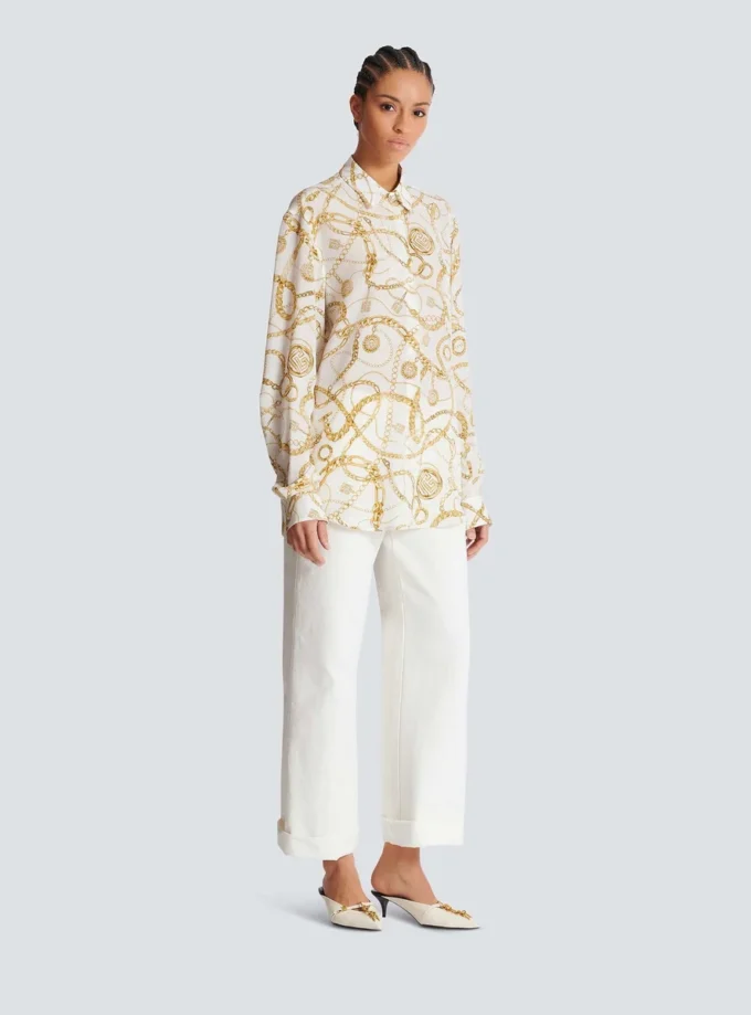 Tryckt silkesskjorta med Balmain Chains-mönster Tryckt silkesskjorta med Balmain Chains-mönster