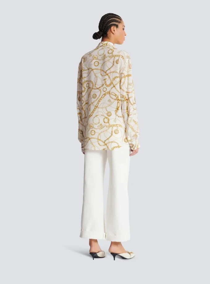 Tryckt silkesskjorta med Balmain Chains-mönster Tryckt silkesskjorta med Balmain Chains-mönster