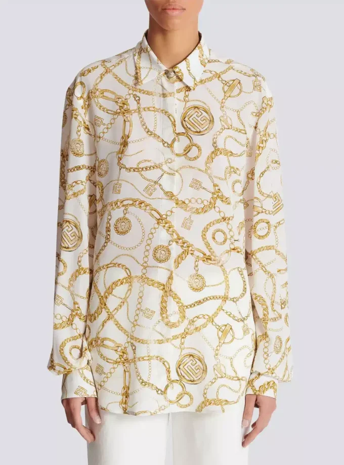 Tryckt silkesskjorta med Balmain Chains-mönster Tryckt silkesskjorta med Balmain Chains-mönster