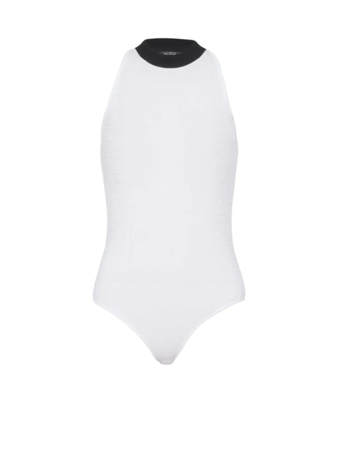 Tvåfärgad stickad bodysuit med monogram Tvåfärgad stickad bodysuit med monogram