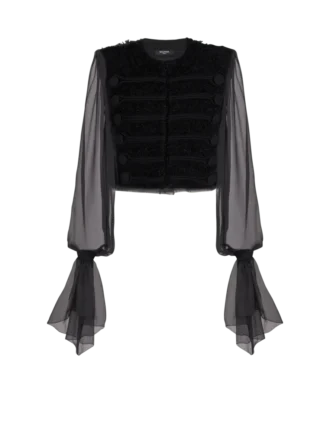 Tweed- och chiffongjacka med kant-till-kant-design