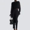 Tweed- och chiffongjacka med kant-till-kant-design Tweed- och chiffongjacka med kant-till-kant-design
