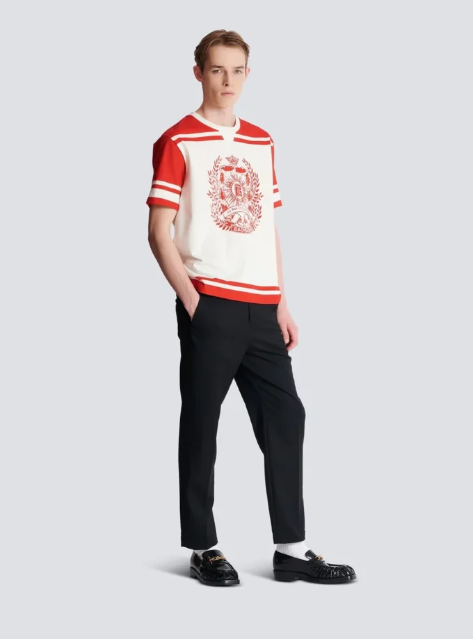 Varsity-T-shirt med Balmain Écusson-tryck
