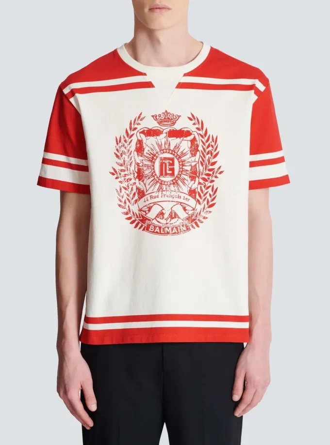 Varsity-T-shirt med Balmain Écusson-tryck