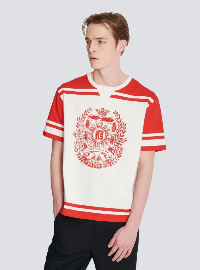 Varsity-T-shirt med Balmain Écusson-tryck