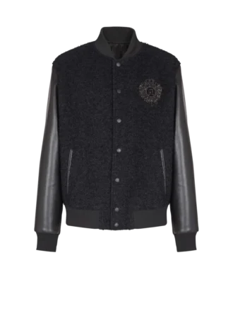 Varsity-tweed- och konstläderjacka