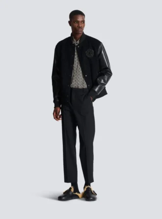 Varsity-tweed- och konstläderjacka
