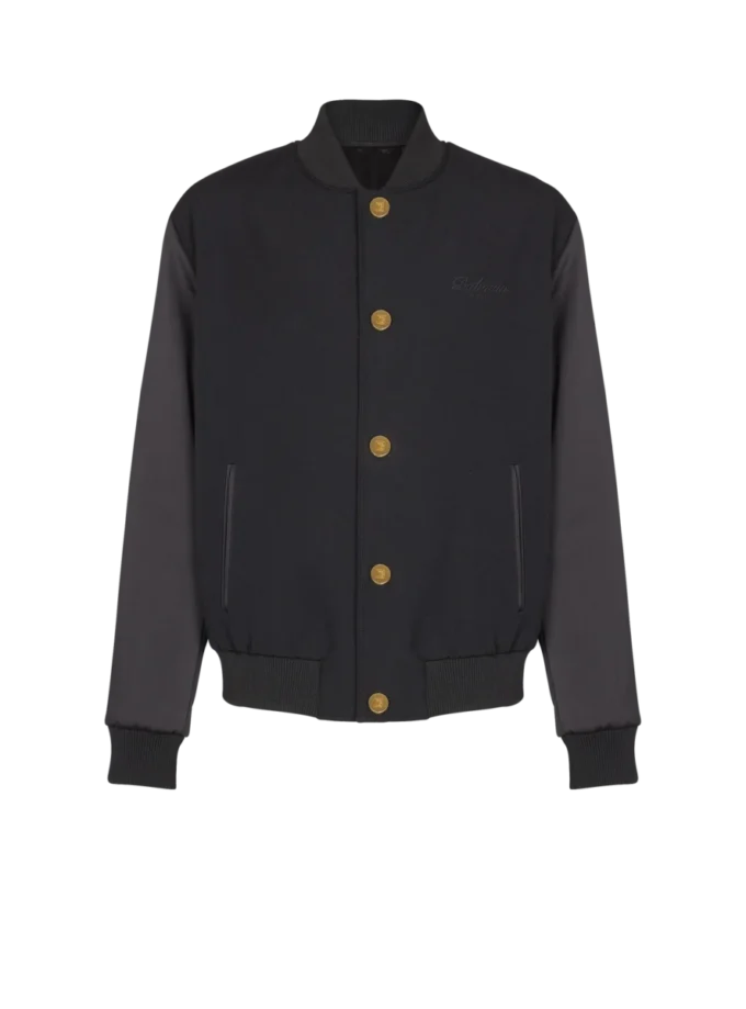 Varsityjacka i grain de poudre-ull och satin Varsityjacka i grain de poudre-ull och satin
