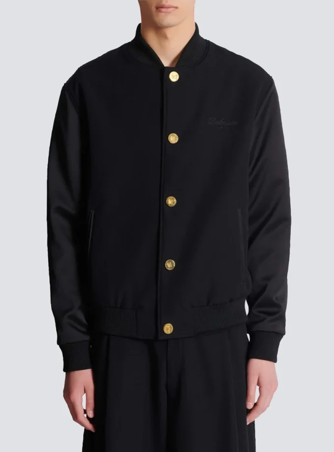 Varsityjacka i grain de poudre-ull och satin Varsityjacka i grain de poudre-ull och satin
