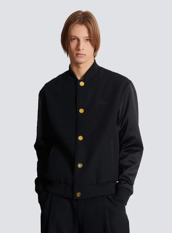 Varsityjacka i grain de poudre-ull och satin Varsityjacka i grain de poudre-ull och satin
