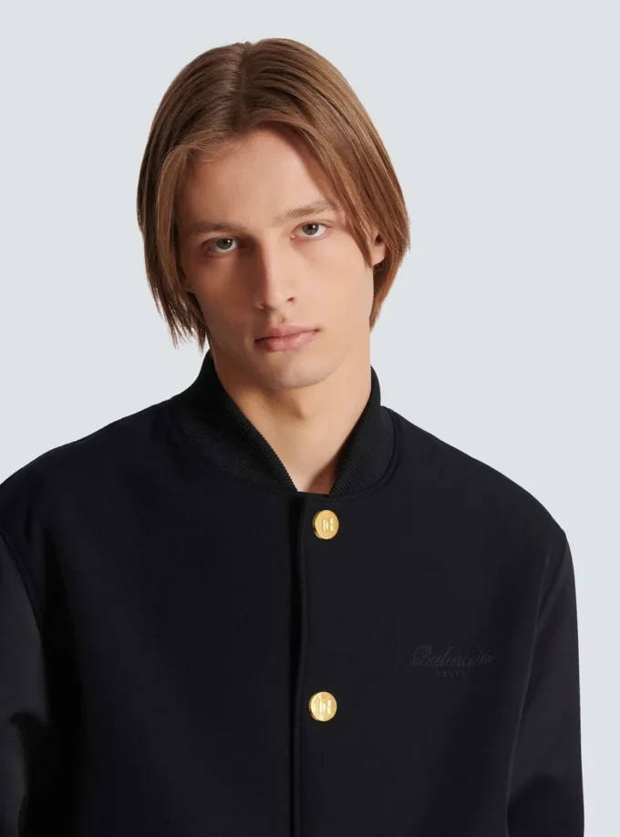 Varsityjacka i grain de poudre-ull och satin Varsityjacka i grain de poudre-ull och satin